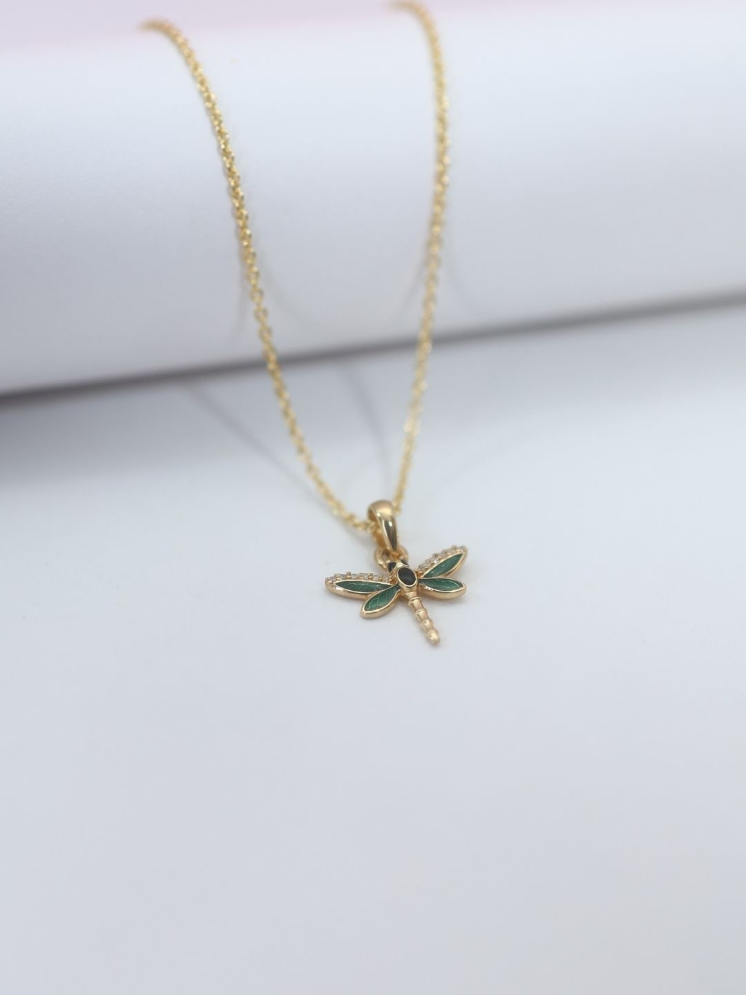 ShimmerTots Girls Gold-Plated Stones Studded Dazzling Dragonfly Pendants With Chains