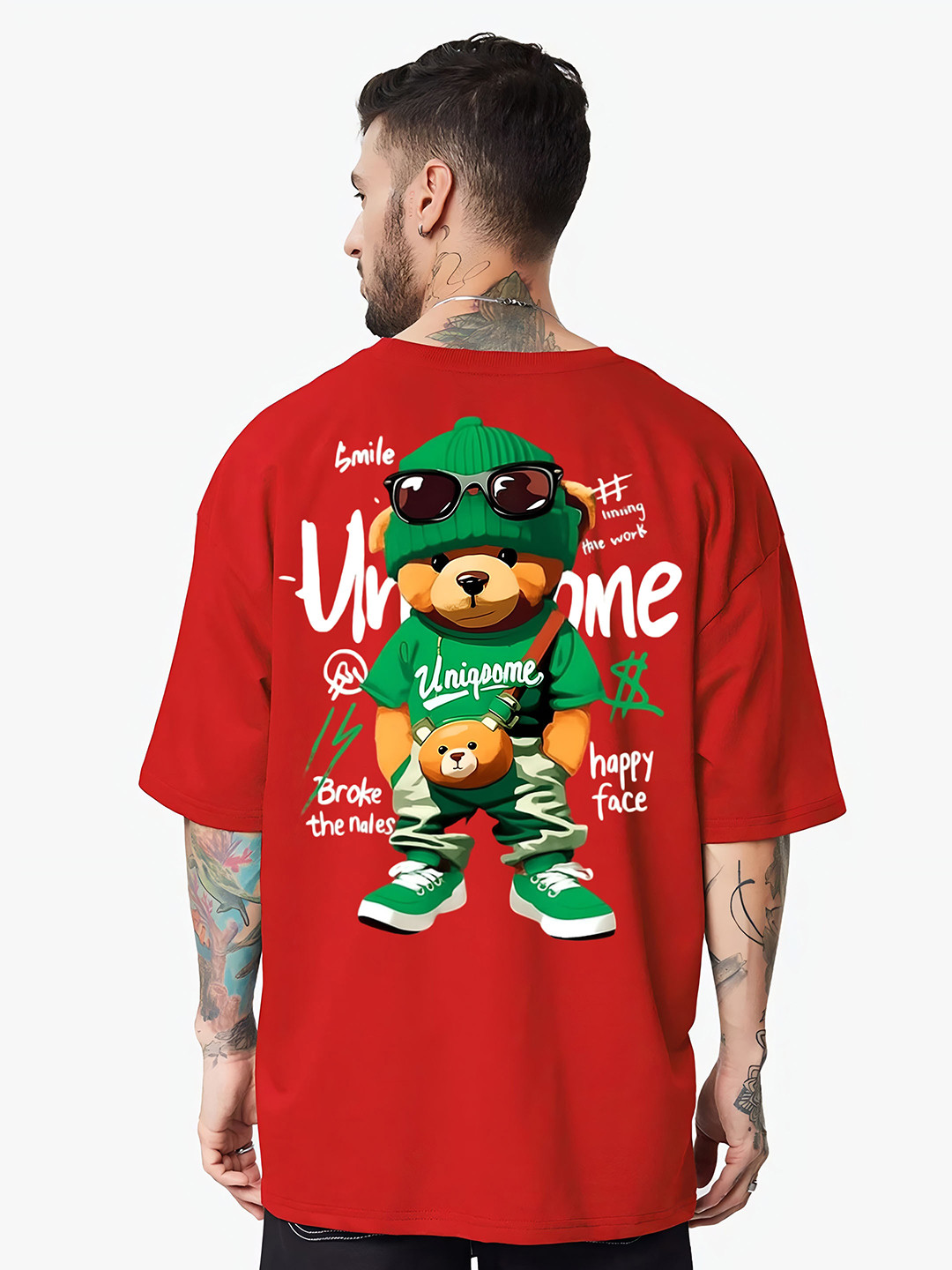 UNIQSOME Men Graphic Printed Round Neck Cotton Oversized T-shirt