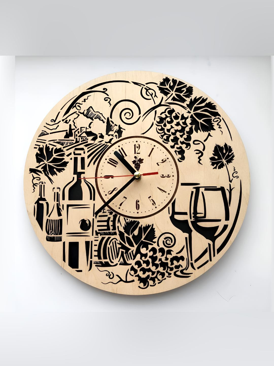QEZNEF Beige And Black Contemporary Round Wooden Analogue Wall Clock