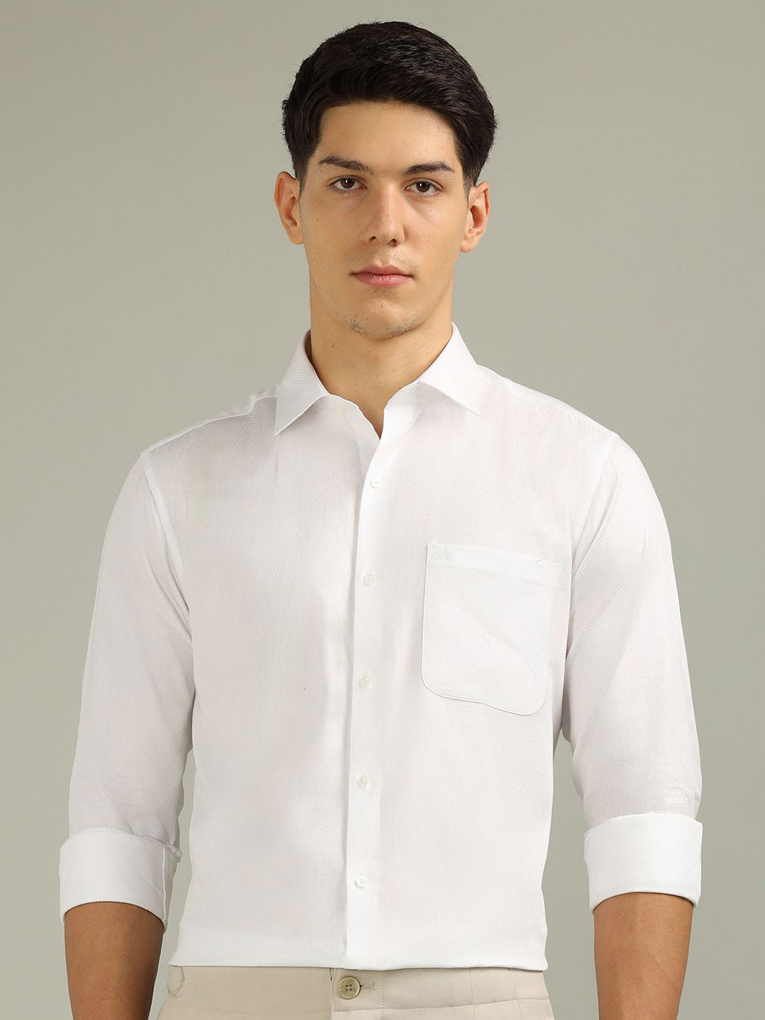 Arrow Men Textured Spread Collar Pure Cotton Satin Italian Elegance Formal Shirt