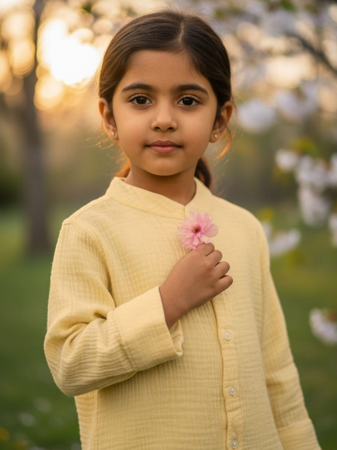 BabyStreet Unisex Textured Mandarin Collar Cotton Muslin Toddler Casual Shirt