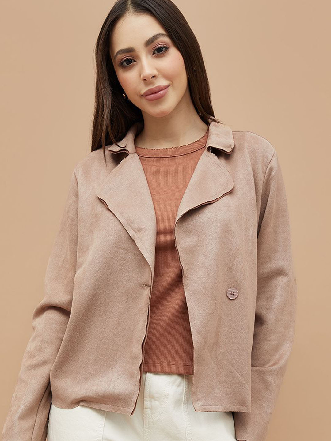 Fame Forever by Lifestyle Women Lapel Collar Solid Open Front Jacket