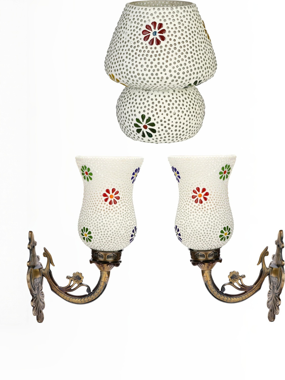 SOMIL White And Red 3 Pieces Textured Bell Shaped Wall Lamp