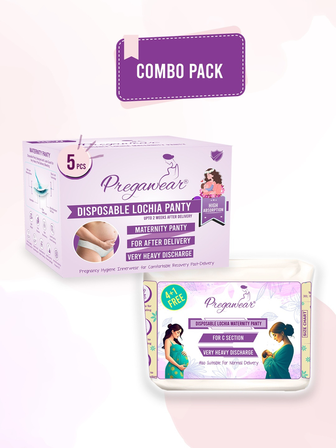 Pregawear Women Set Of 10 High Absorption, Antifungal & RashFree C Section Maternity Panty