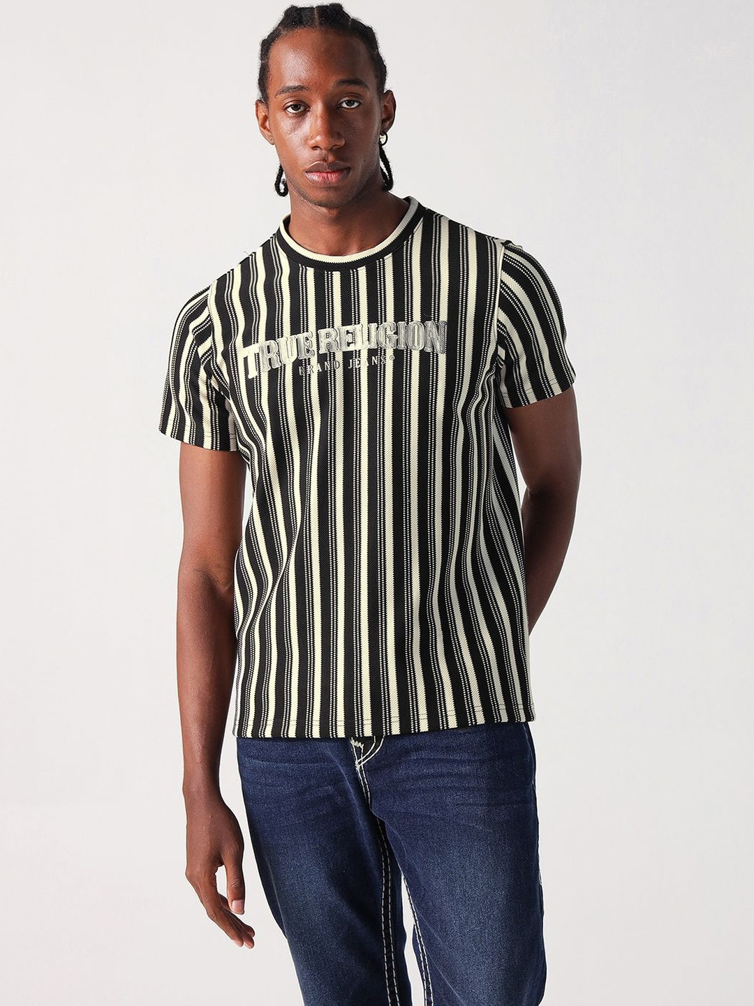 True Religion Men Striped Round Neck T-shirt