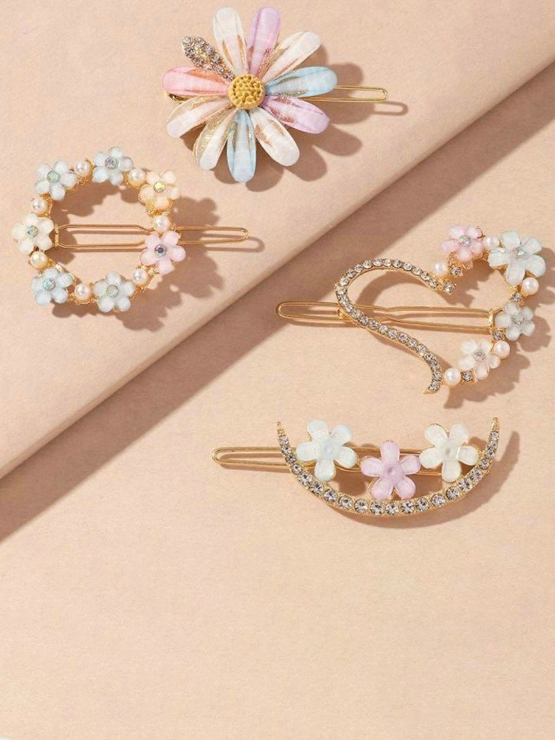 BARAKATH Girls Korean Style , Floral Design with Rhinestones and Pearls Claw Clip Set