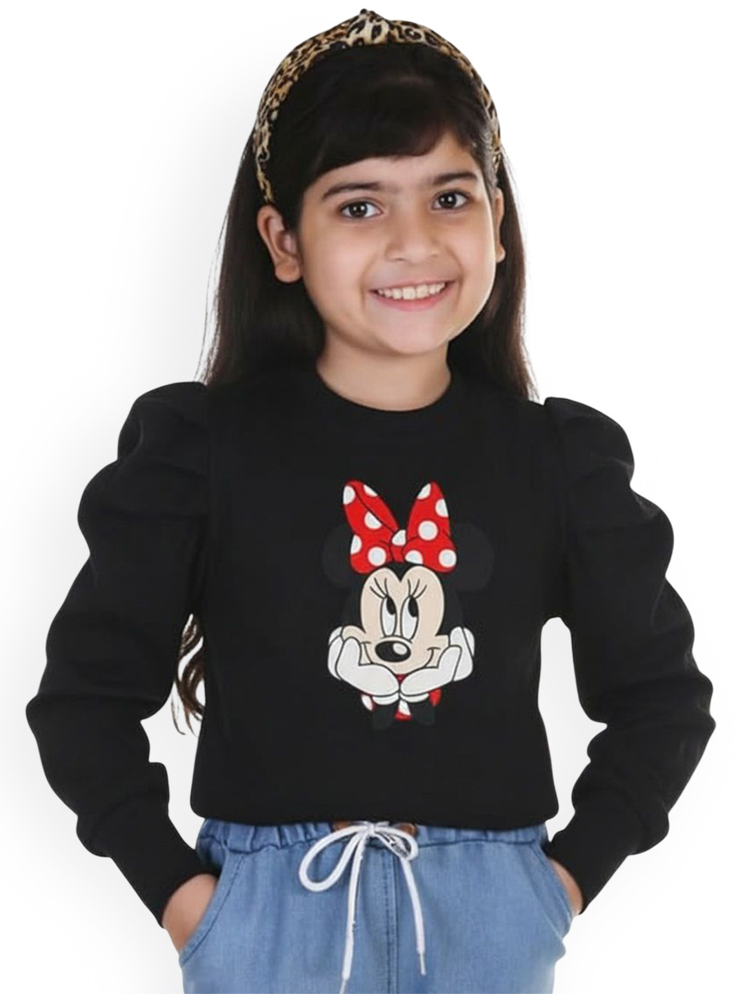 KIROTO Girls Cotton Blend Mickey Mouse Distressed Face Top
