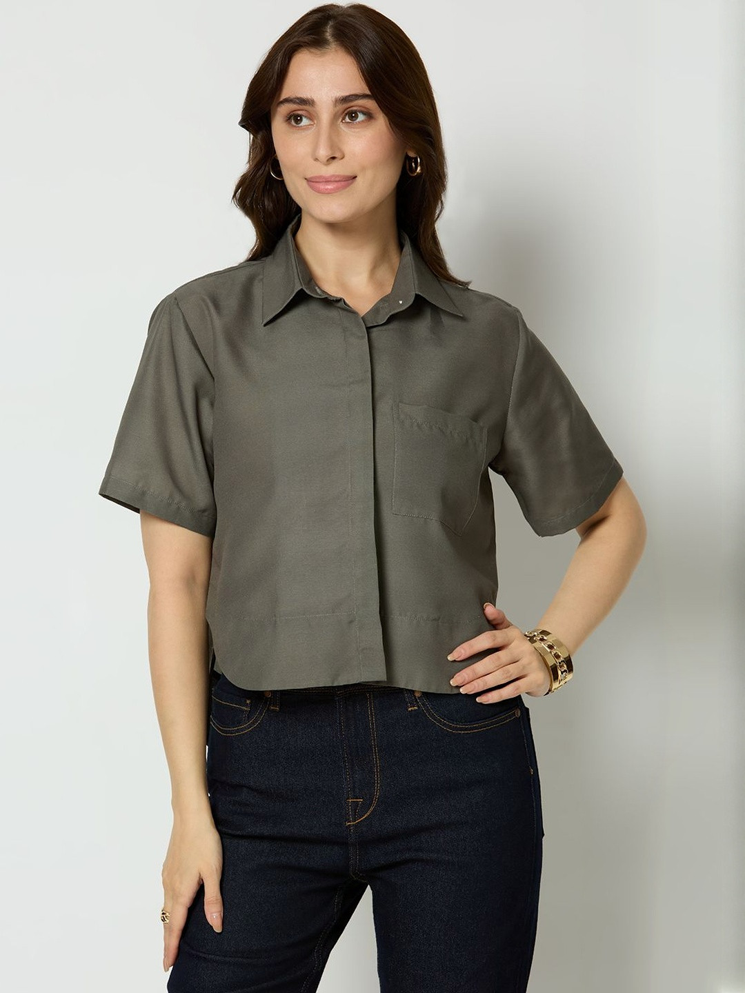 Insho Button Down Cropped Shirt