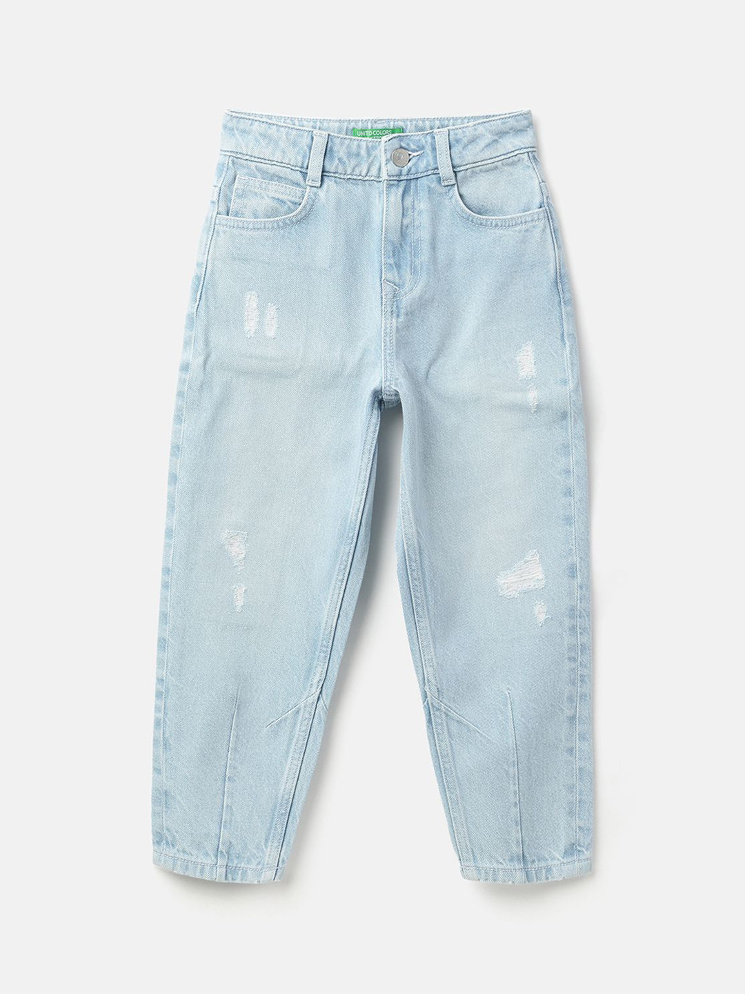 United Colors of Benetton Girls Mid-Rise Mildly Distressed Light Fade Jeans