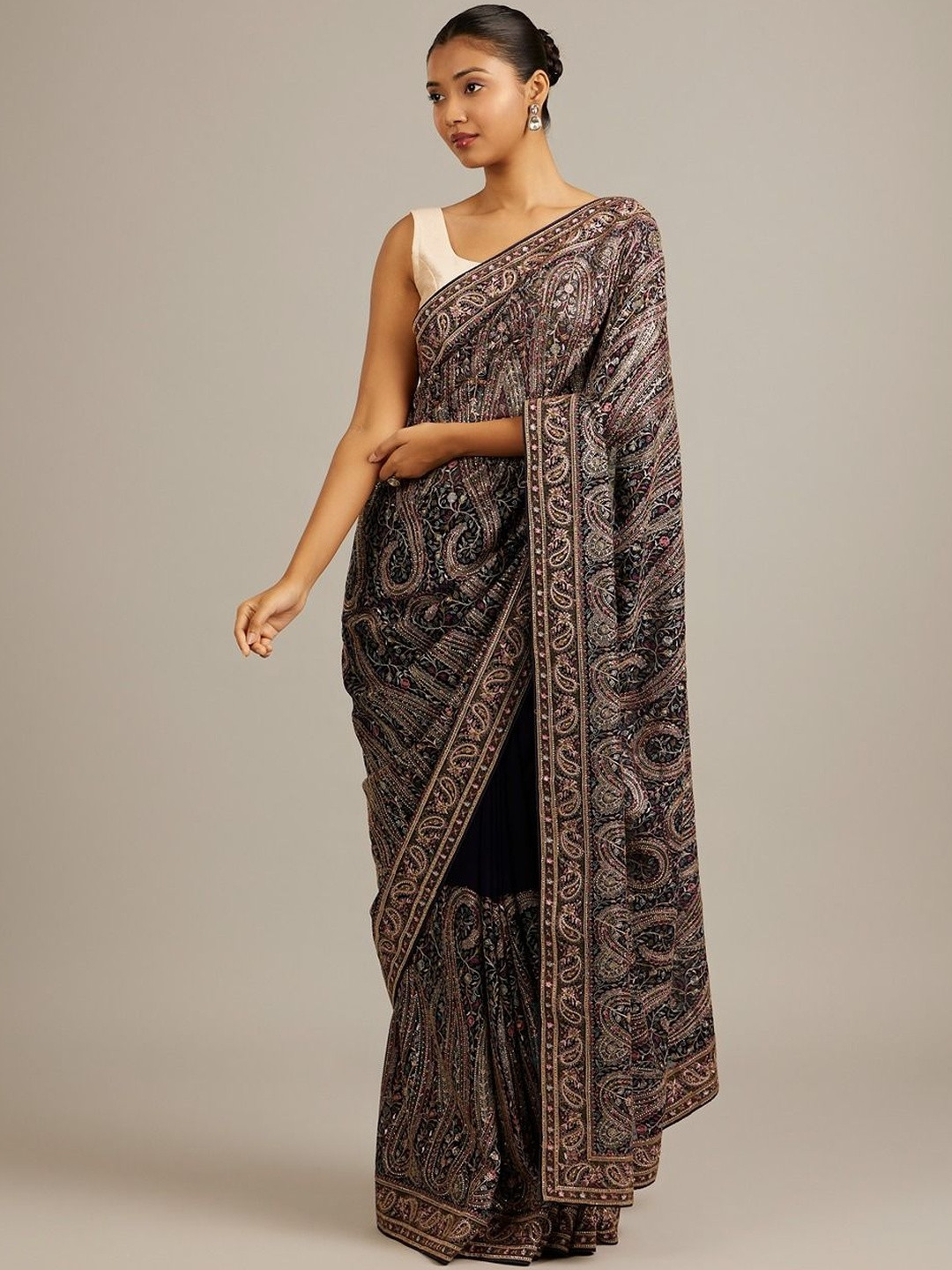 MOHEY Paisley Embroidered Pure Georgette Heavy Work Saree