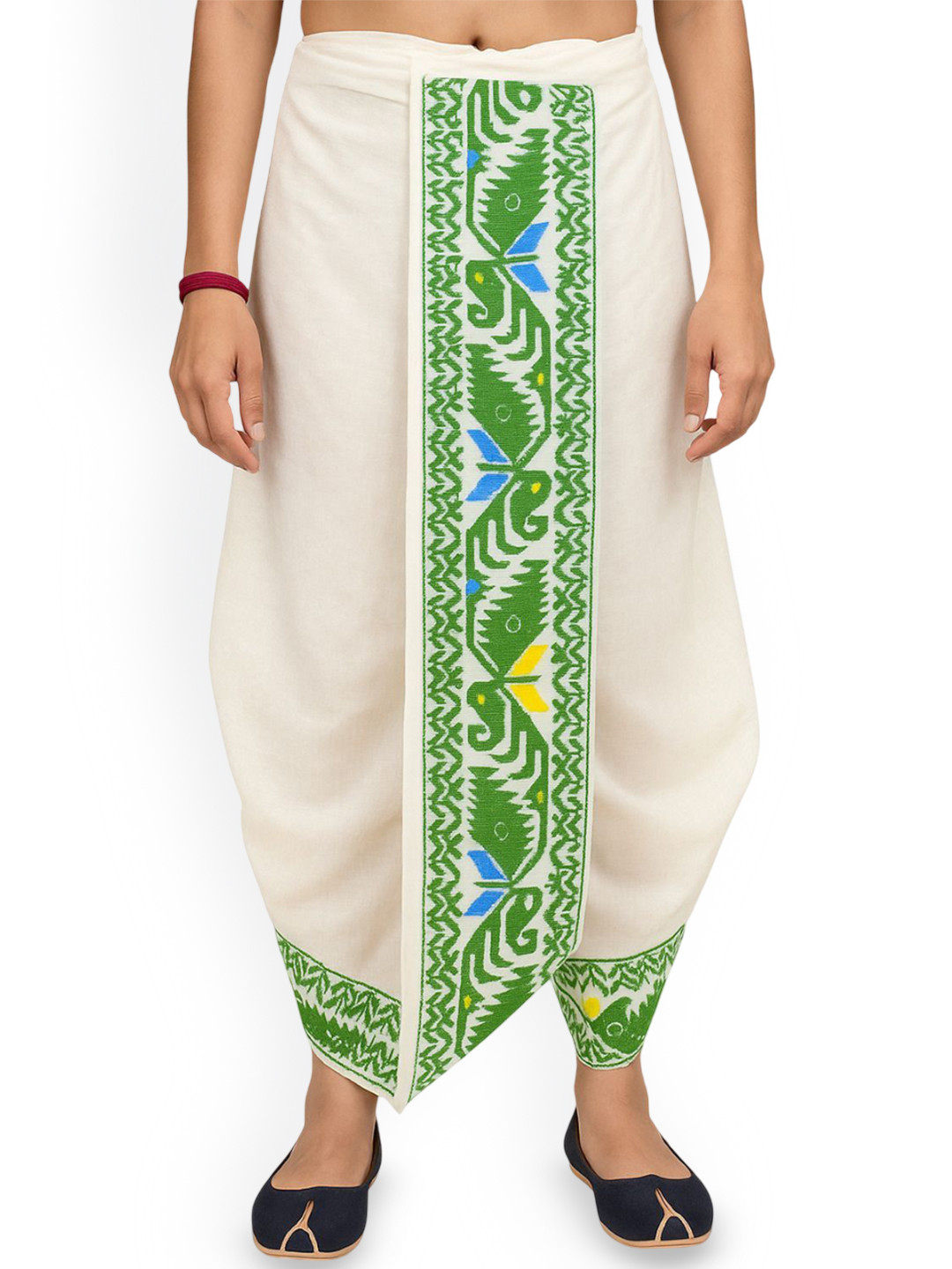 Krishiv Lifestyle Men  White & Green Silk Blend Dhotis