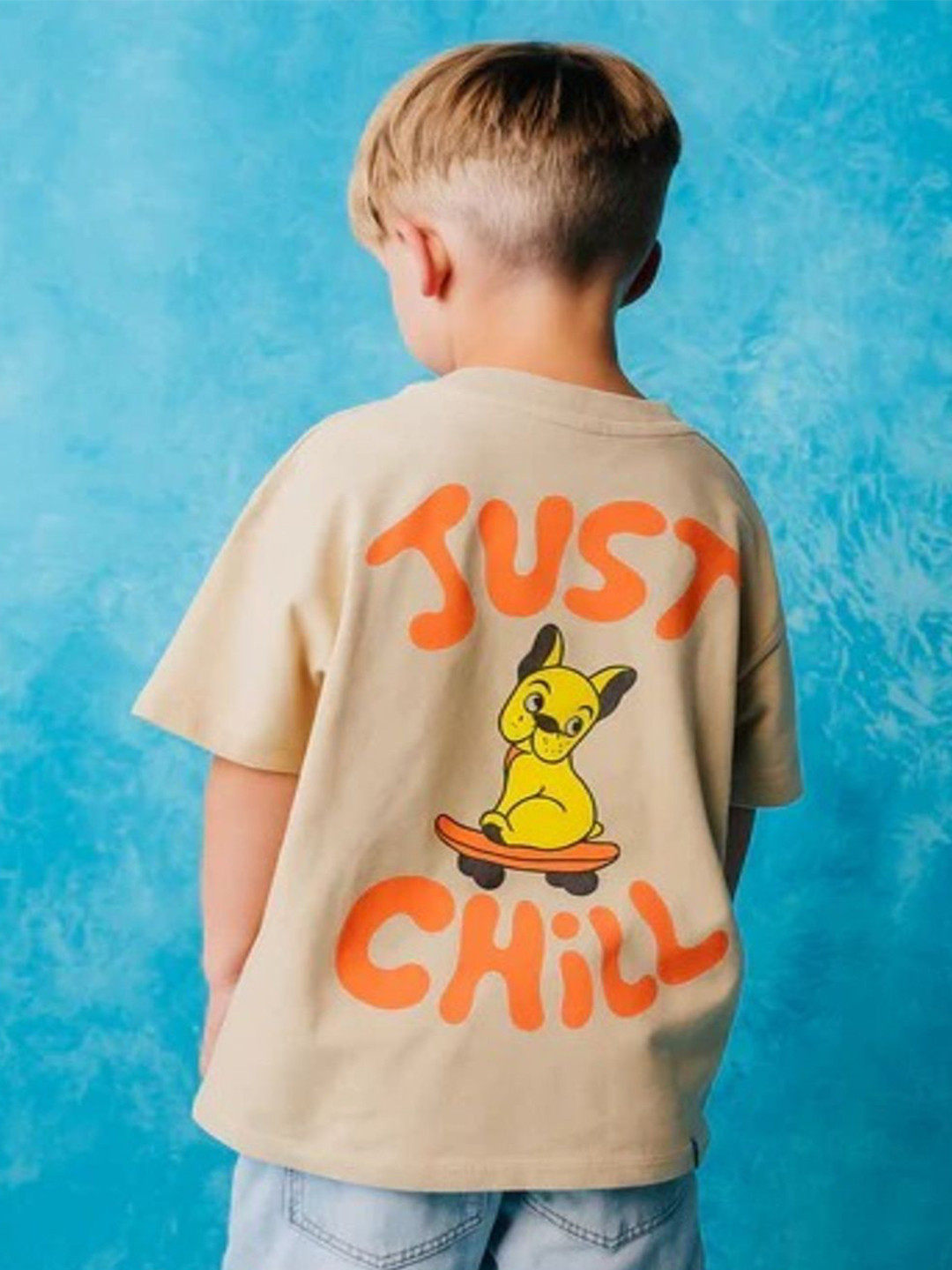 Short Kicks Boys Typography Printed Drop-Shoulder Sleeves Cotton T-shirt