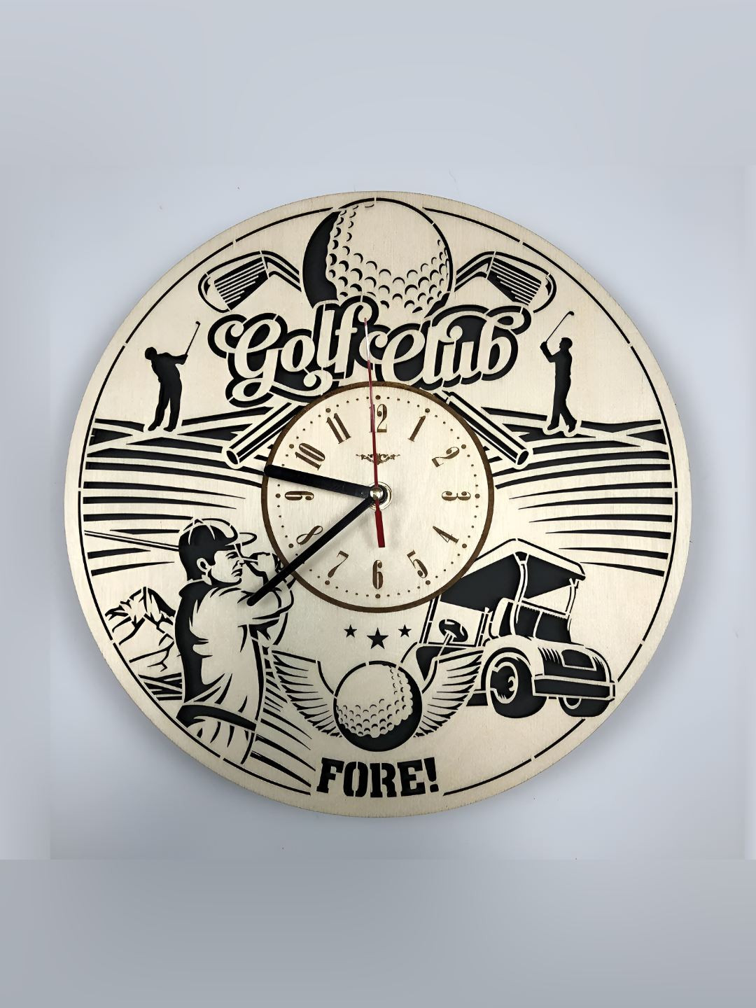 QEZNEF Beige And Black Geometric Round Wooden Analogue Wall Clock