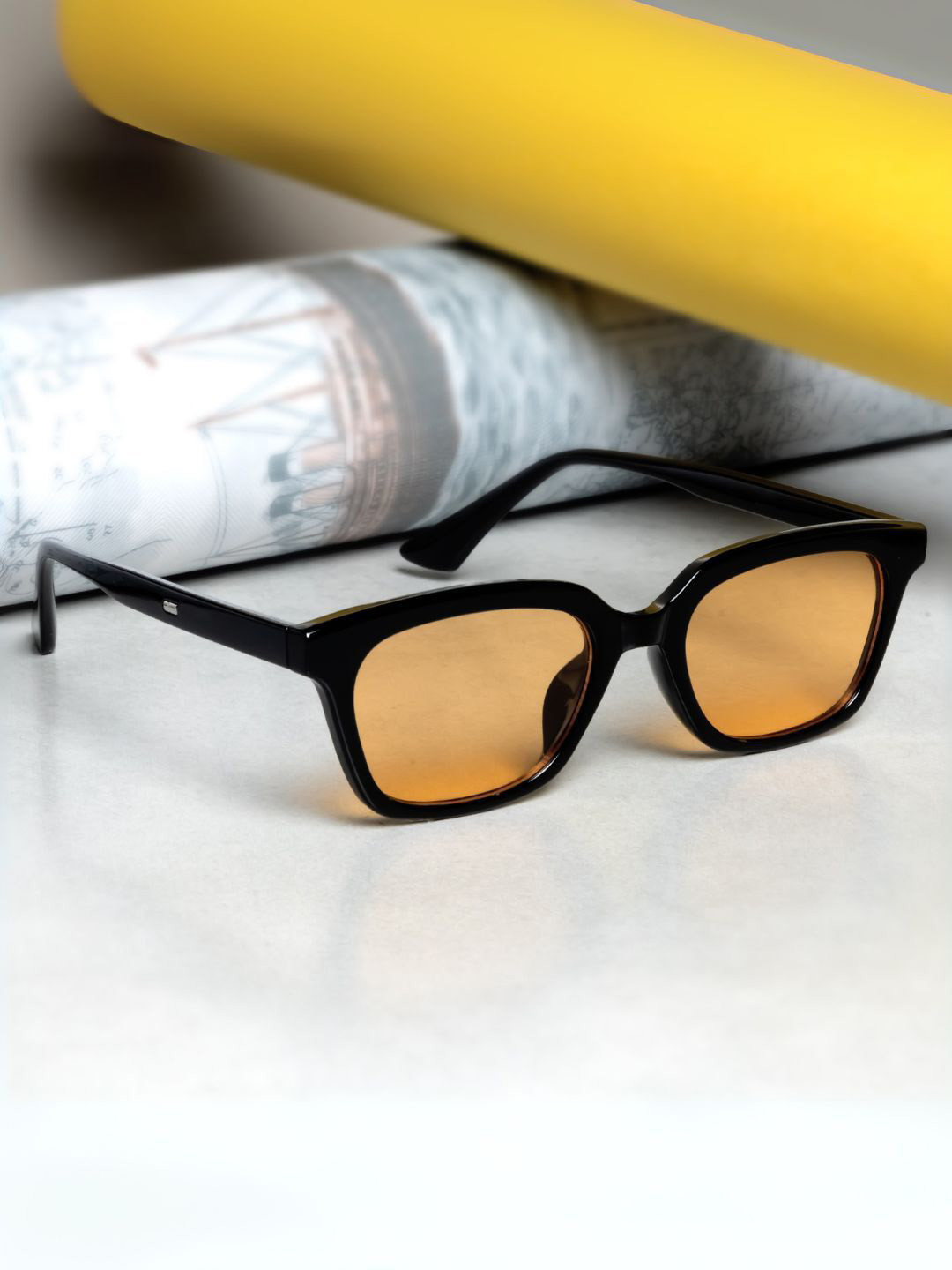 goglassic Unisex Full Rim Rectangle Sunglasses with UV Protected Lens MARCO-BLACK-ORANGE