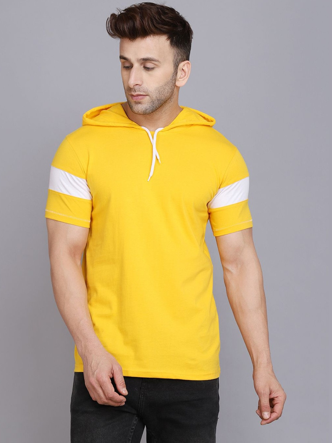 CRYPTIC Men Colourblocked Hooded  Slim Fit T-shirt