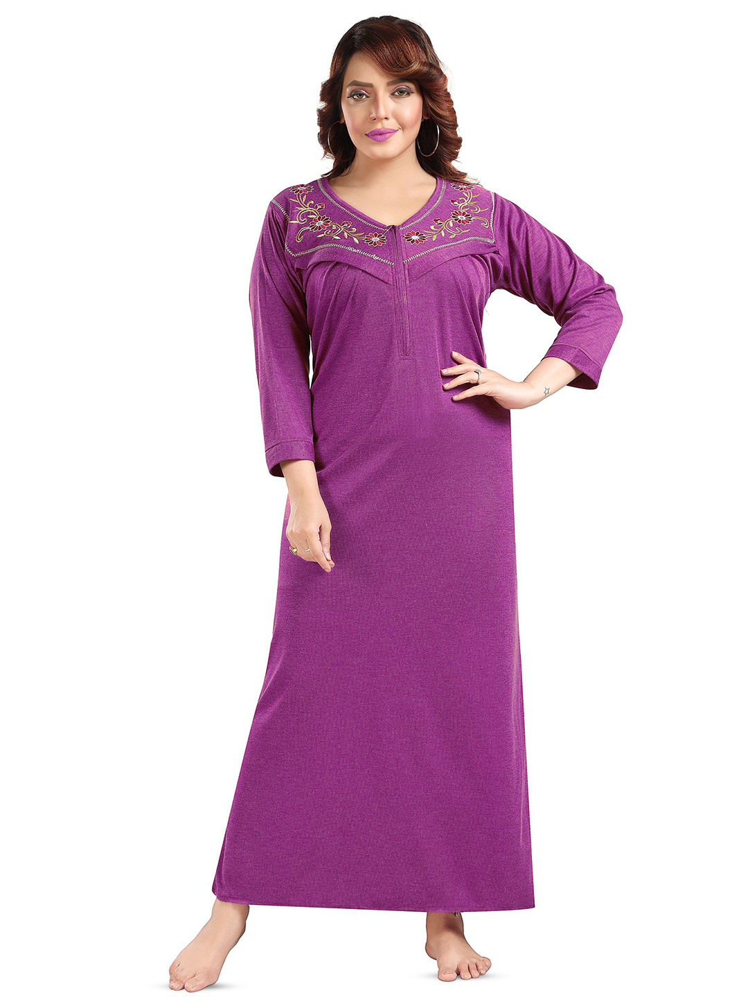 Lady Venom Embroidered Round Neck Maxi Nightdress