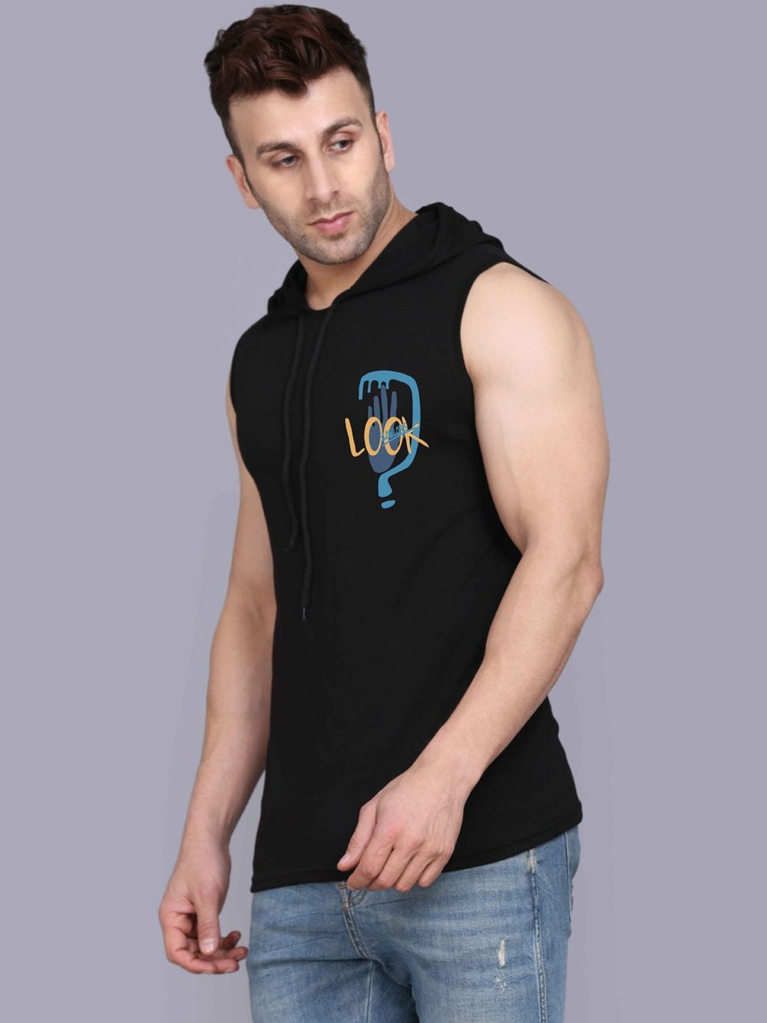 CRYPTIC Men Printed Regular Fit Hooded Sleeveless T-shirt