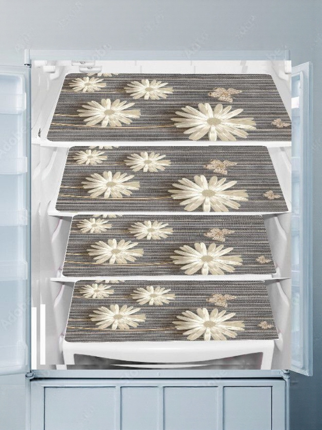 TRENDY RABBIT Pack of 4 Floral Printed Fridge Mats