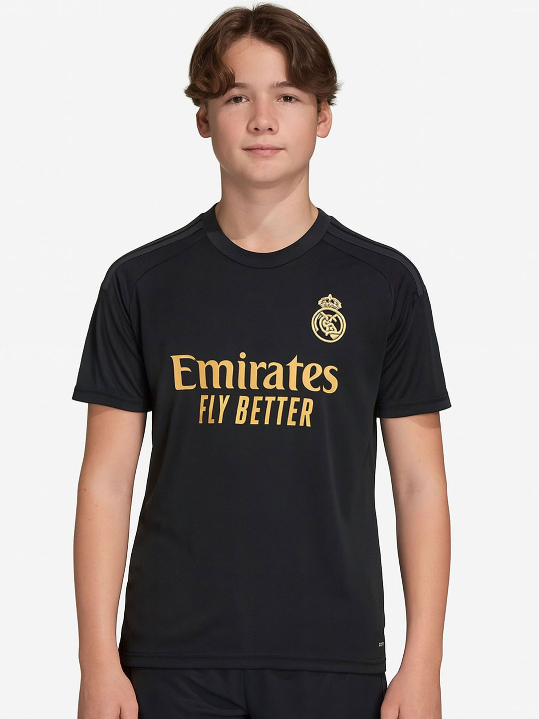 dostitch Boys Real Madrid Third Kit Football Jersey Kids Black T-Shirt