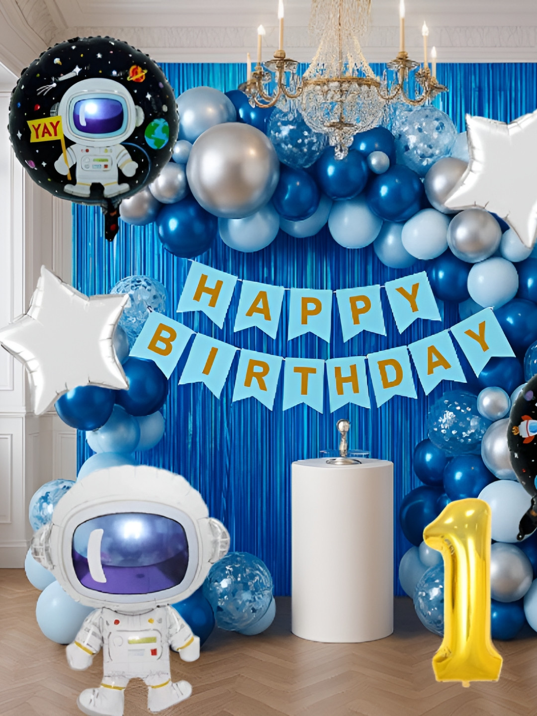 GROOVYDUDZ Blue & White Plastic Happy Birthday Paper Banner Festive Decor