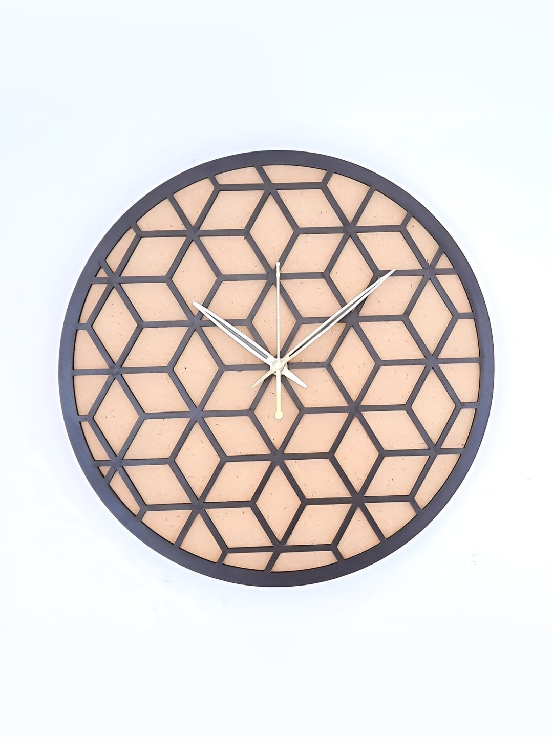 QEZNEF Beige And Black Modern Round Wooden Analogue Wall Clock