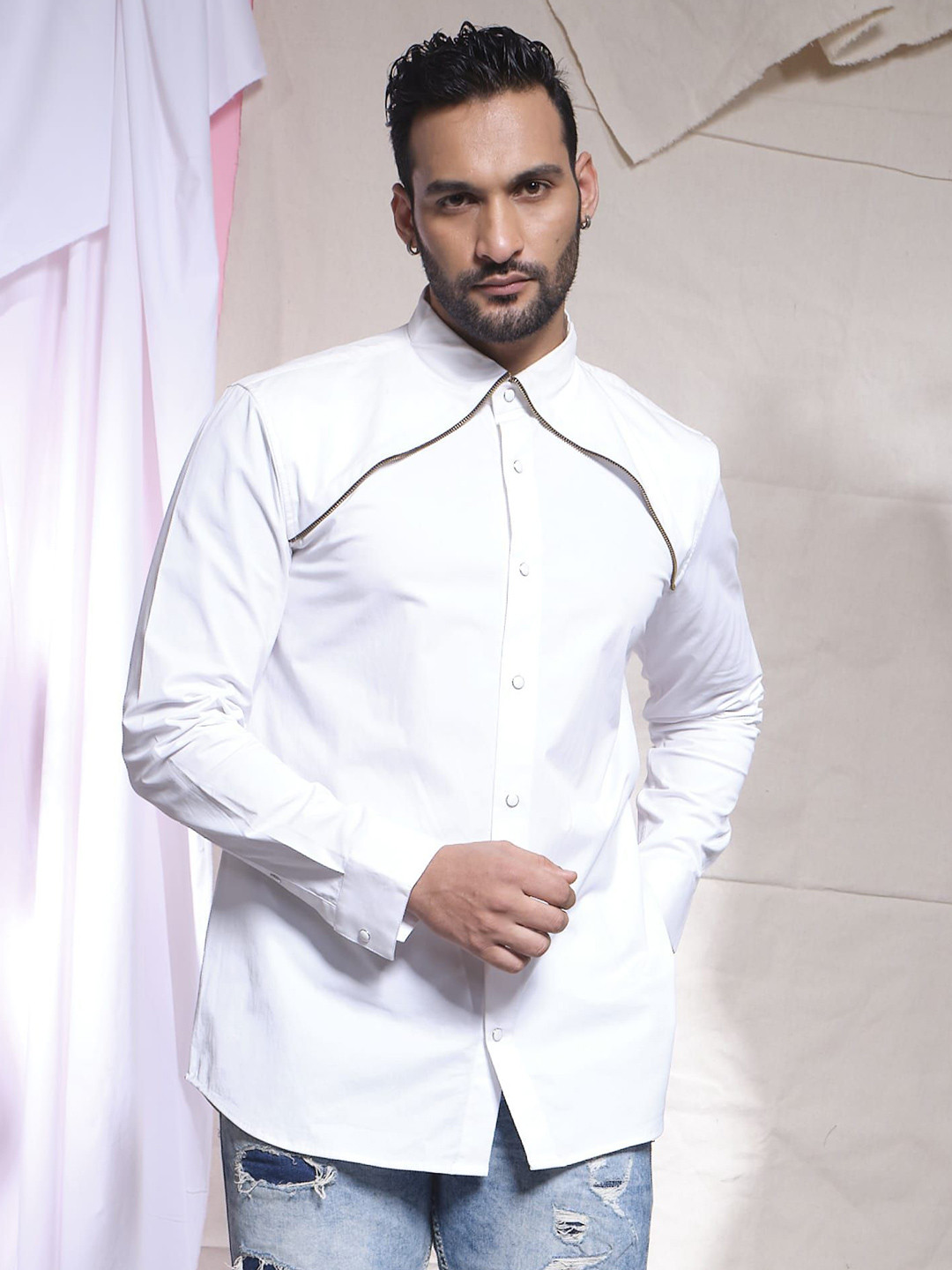 ECHKE Men Standard Fit Solid Above the Keyboard Collar Cotton Zara Casual Shirt