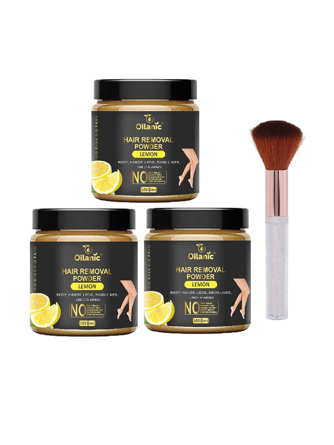 Oilanic Set Of 3 Lemon Hair Removal Powder With Applicator Brush - 100 g Each