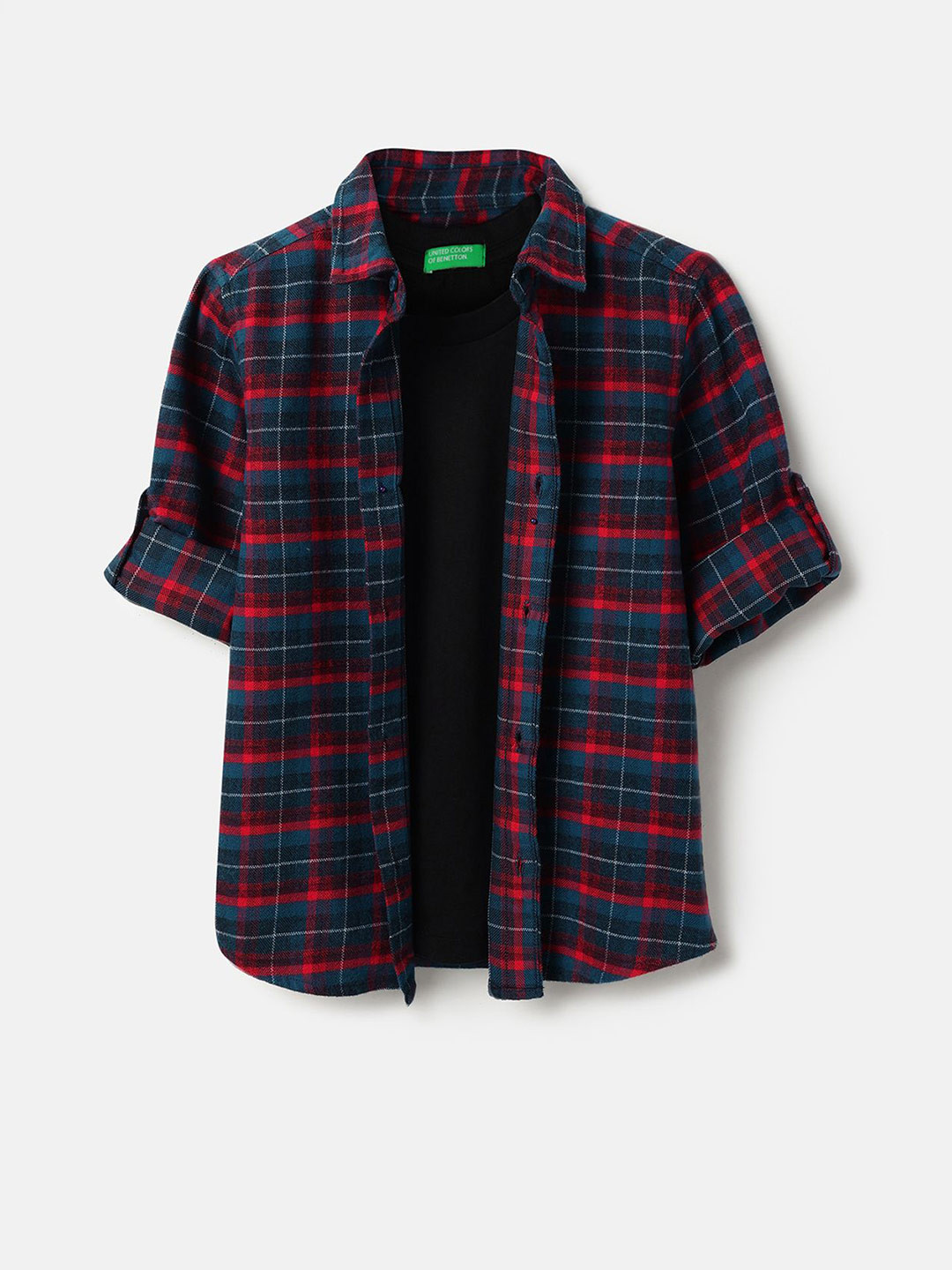 United Colors of Benetton Boys Tartan Checked Spread Collar Cotton Checkered Casual Shirt