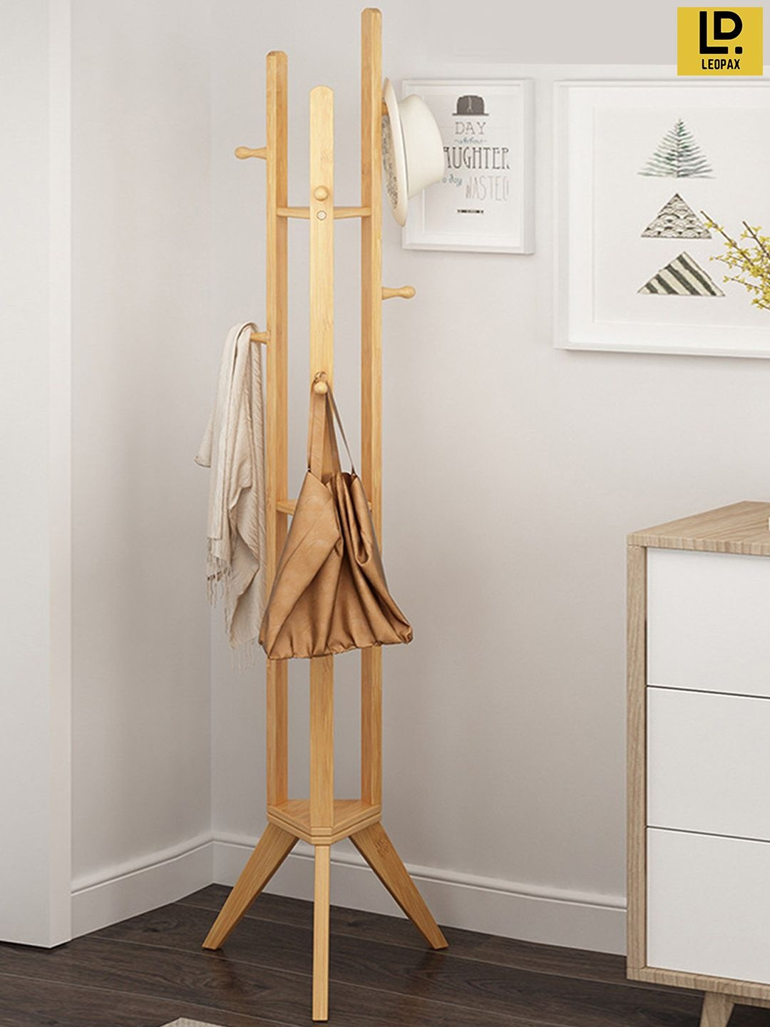 LEOPAX Multipurpose Bamboo Wood Rack Stand with 3 Shelfs