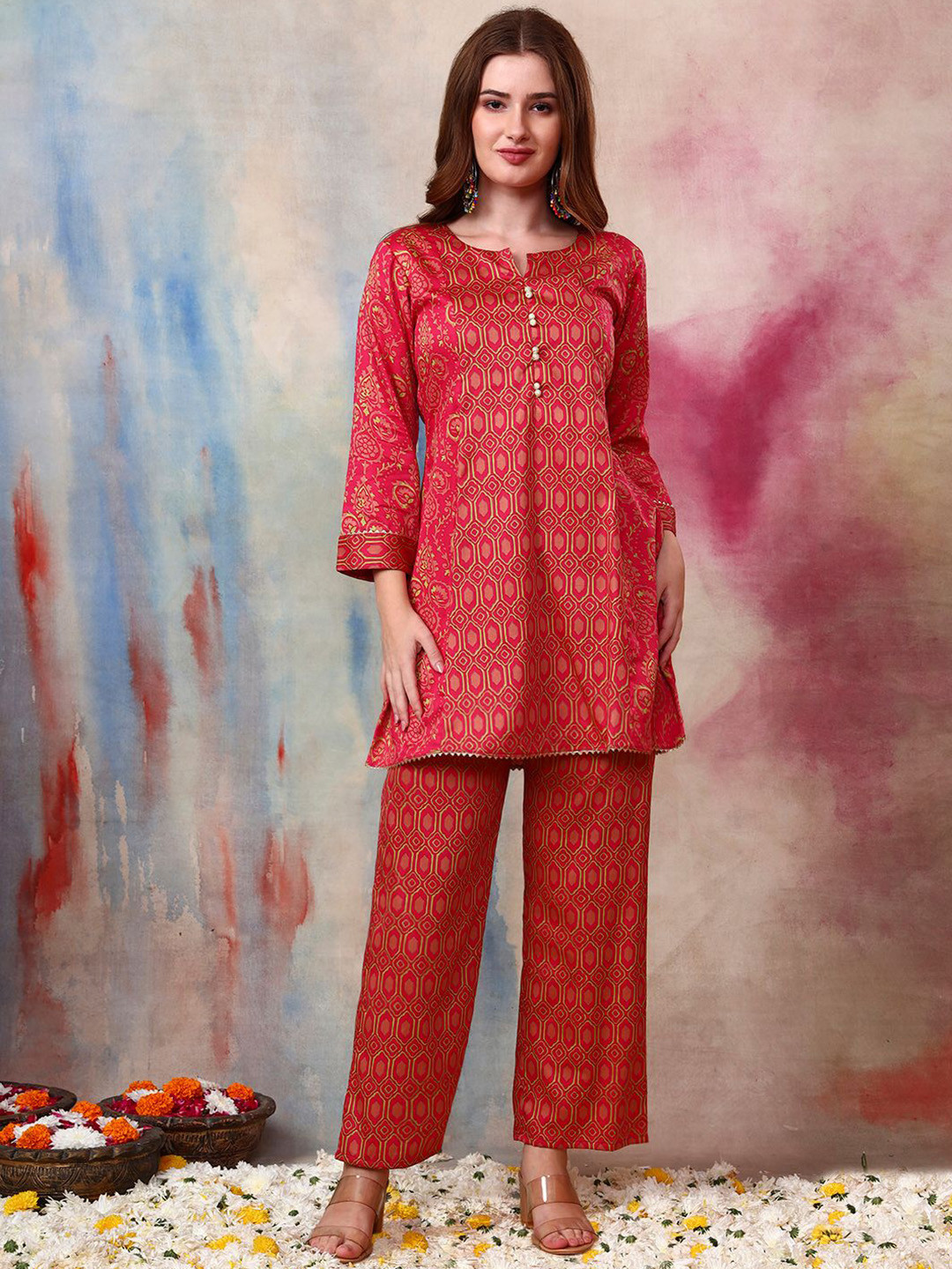 Tissu Printed Round Neck Tunic With Trousers Co-Ords
