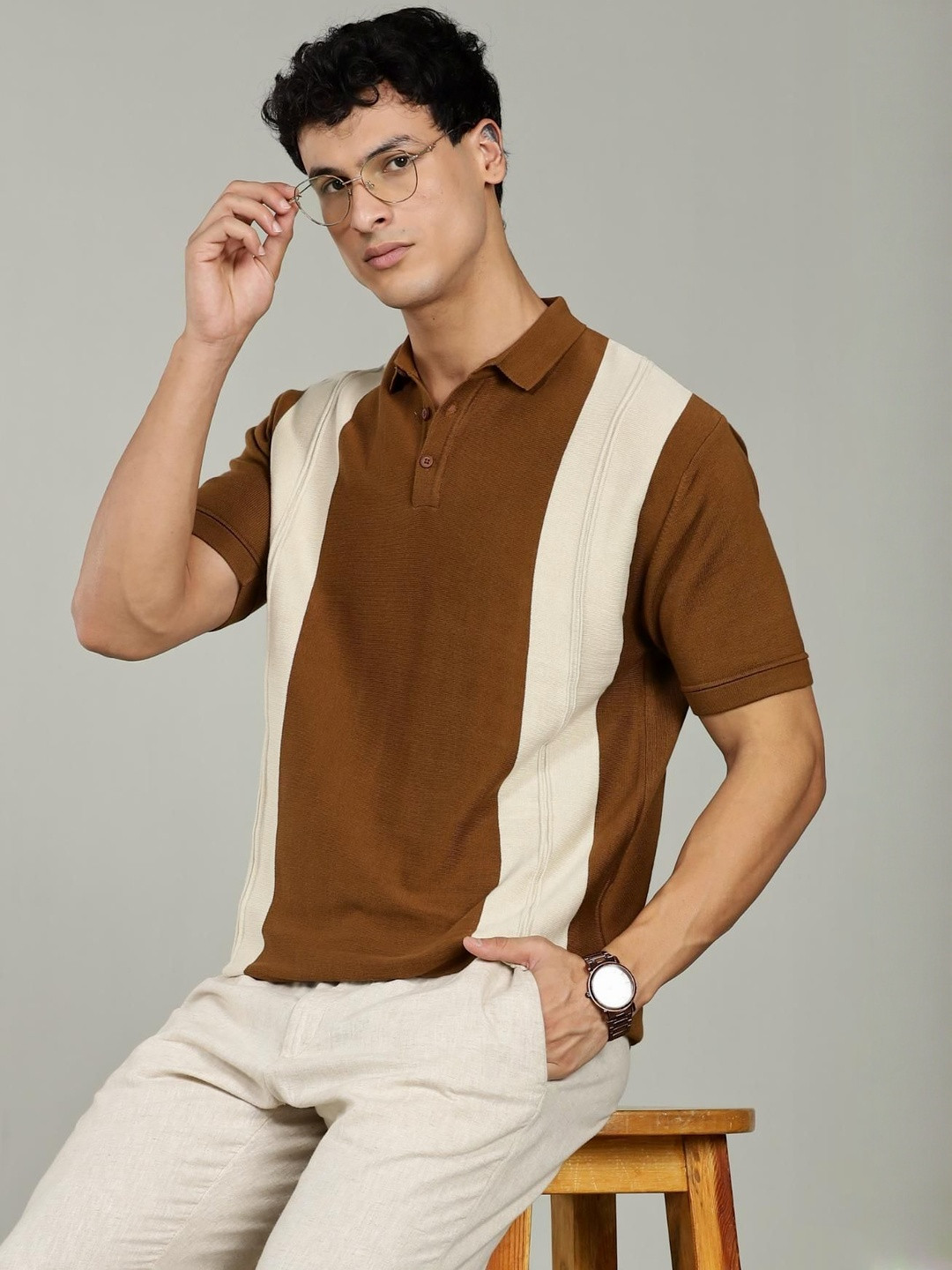 COLOR HUNT Colourblocked Polo Collar Short Sleeves Pure Cotton Regular Fit T-shirt