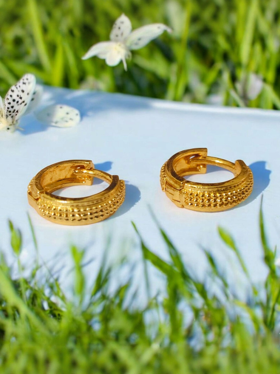 SHREE KRISHNA SHOPPING Unisex Gold-Plated Semi-Circular Shaped Hoop Earrings