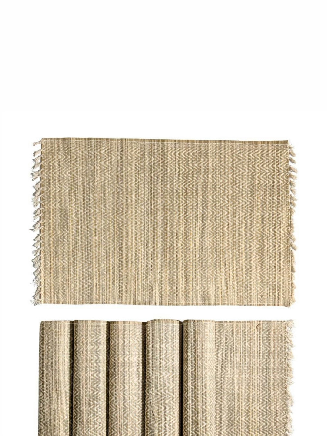FERRA INDICA Beige & White 6 Pieces Striped Madurkathi Table Placemats