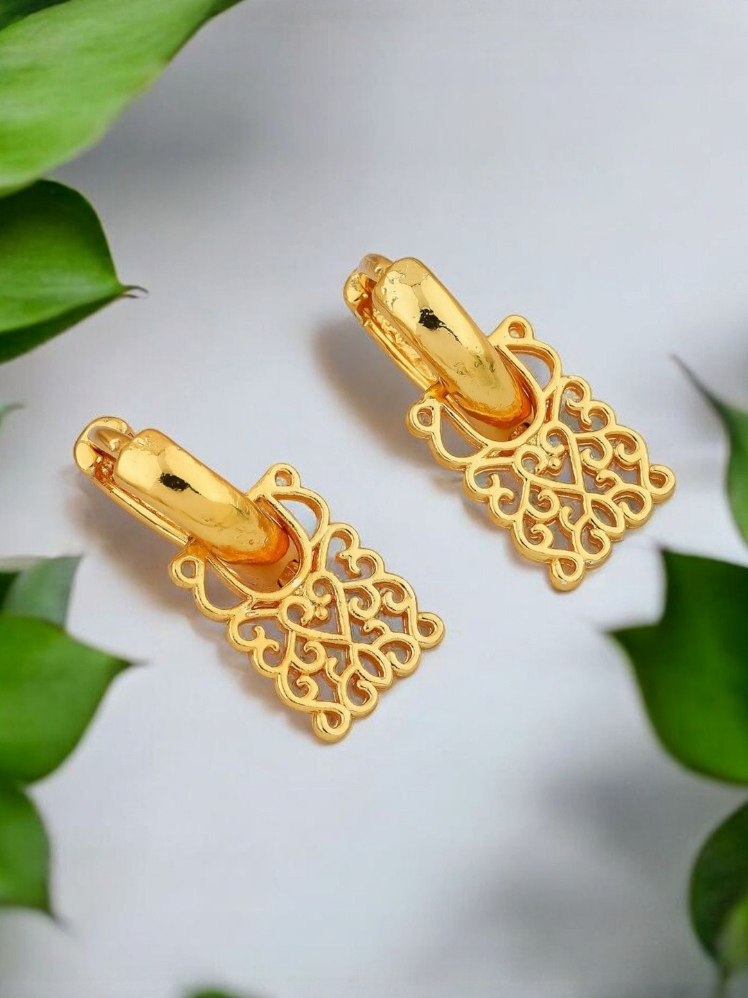 SHREE KRISHNA SHOPPING Gold-Plated Square Shaped Hoop Earrings