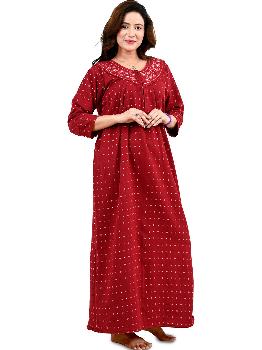 MIAVII CREATION Women MIAVII Printed Thread Work Maxi Nightdress