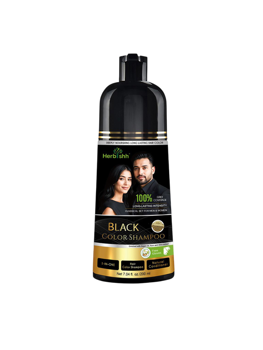 Herbishh Vegan Ammonia Free Long Lasting Black Color Shampoo - 200 ml