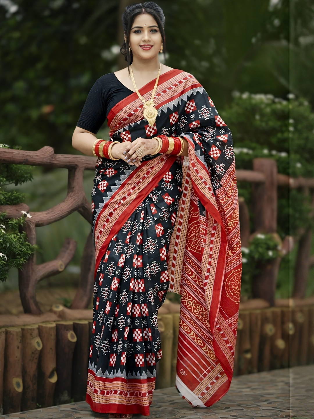 ETHNIC ODISHA HANDLOOM Women Ethnic Motifs Pure Cotton Handloom Sambalpuri Saree