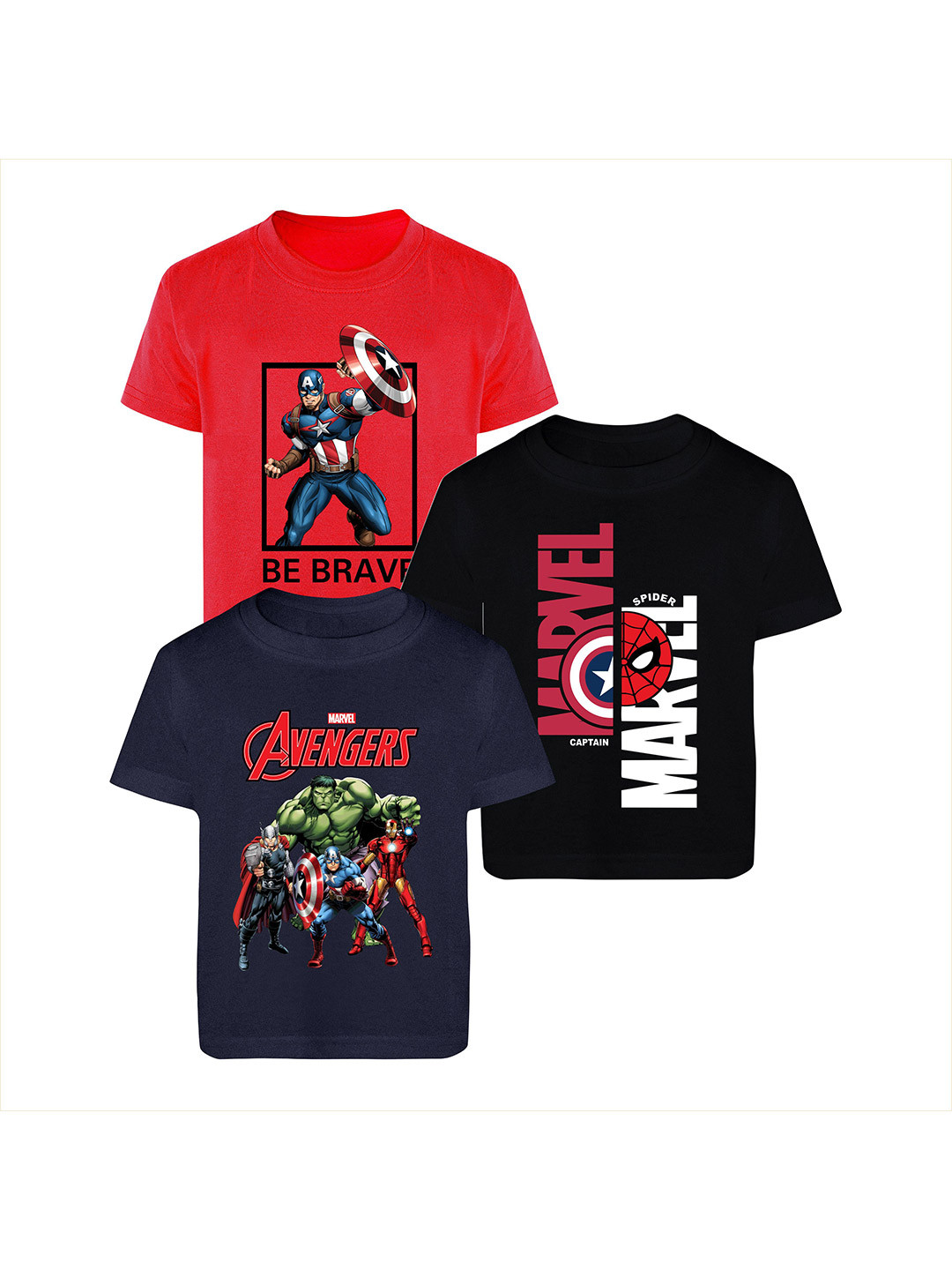 Marvel by Miss and Chief kids Pack Of 3 Avengers Printed Bio Finish Round Neckn Tshirts