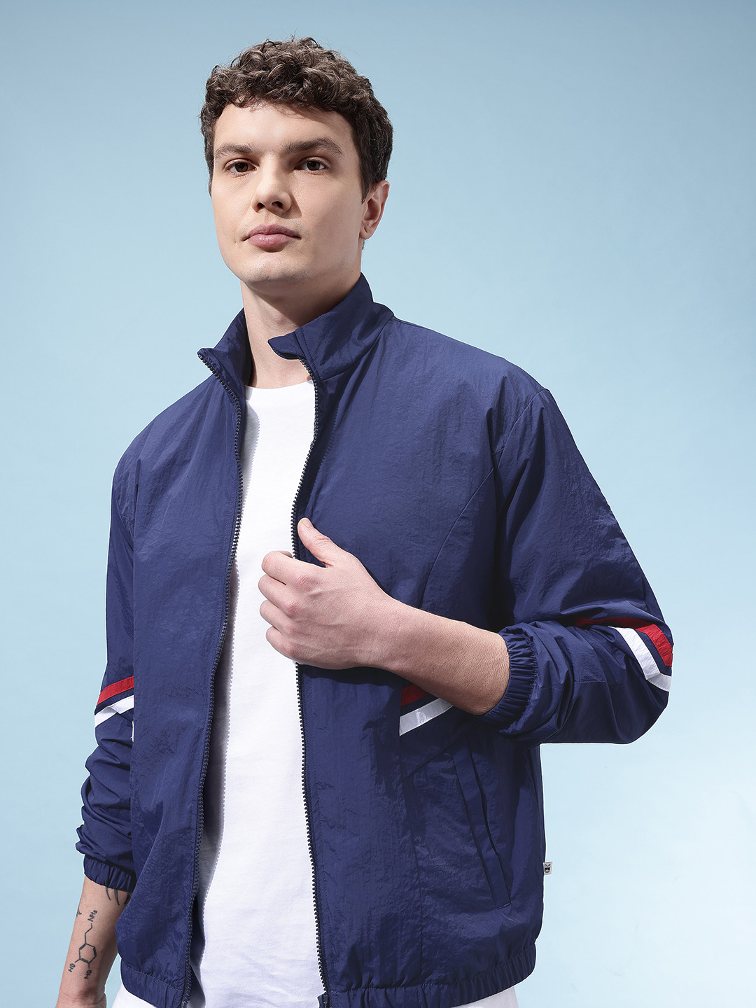 glitchez Mock Collar Panelled Nautical Windcheater Jacket
