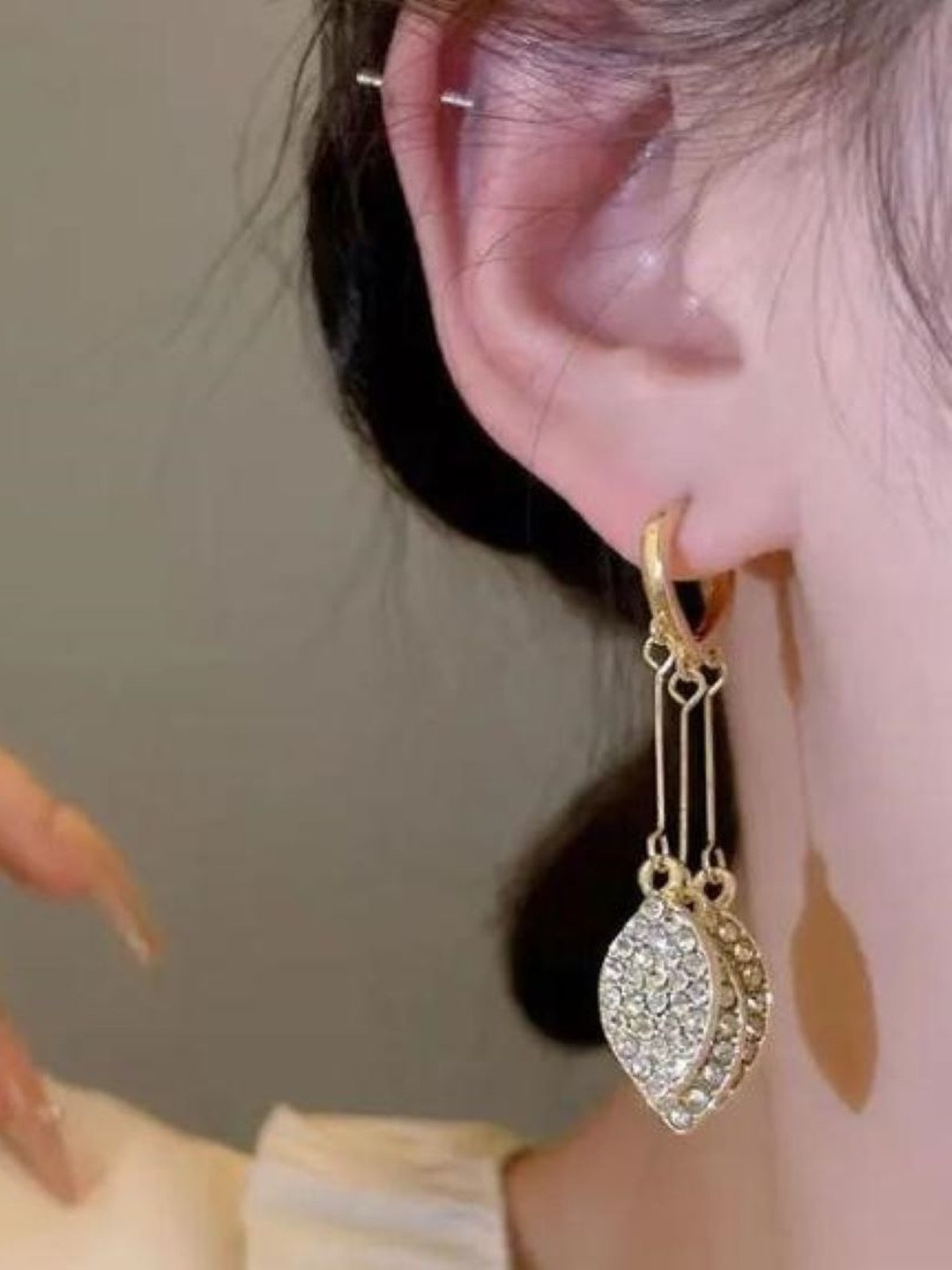 Jewelfy Women Leaf Shaped Drop Earrings