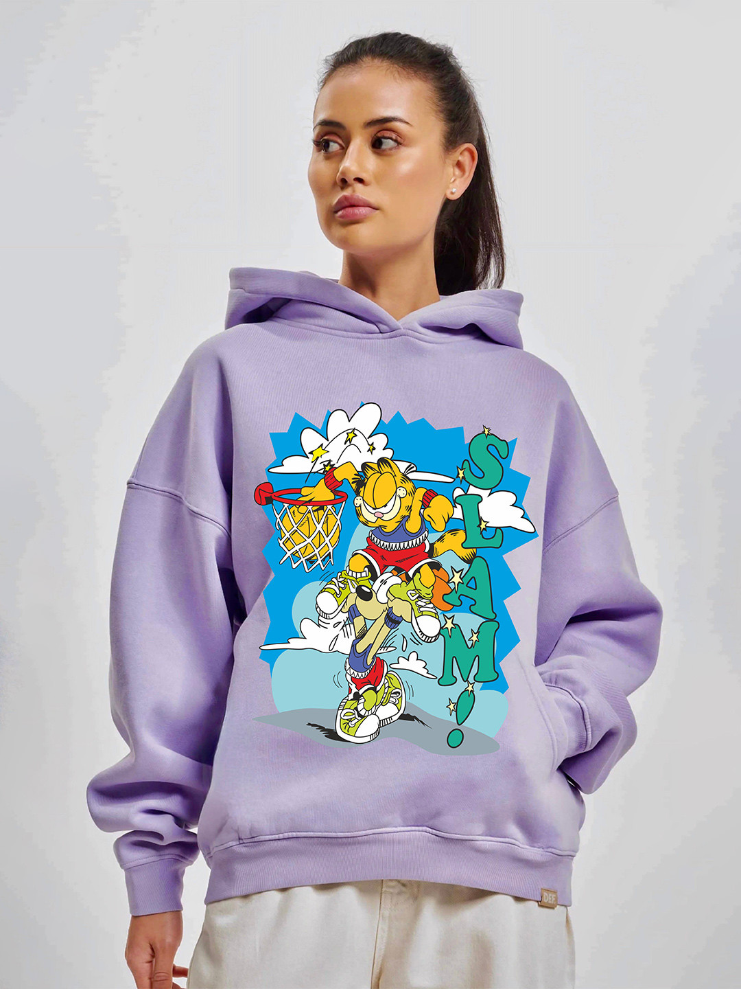RAYACLOSET Women Printed Hooded Pullover Oversize Sweatshirt