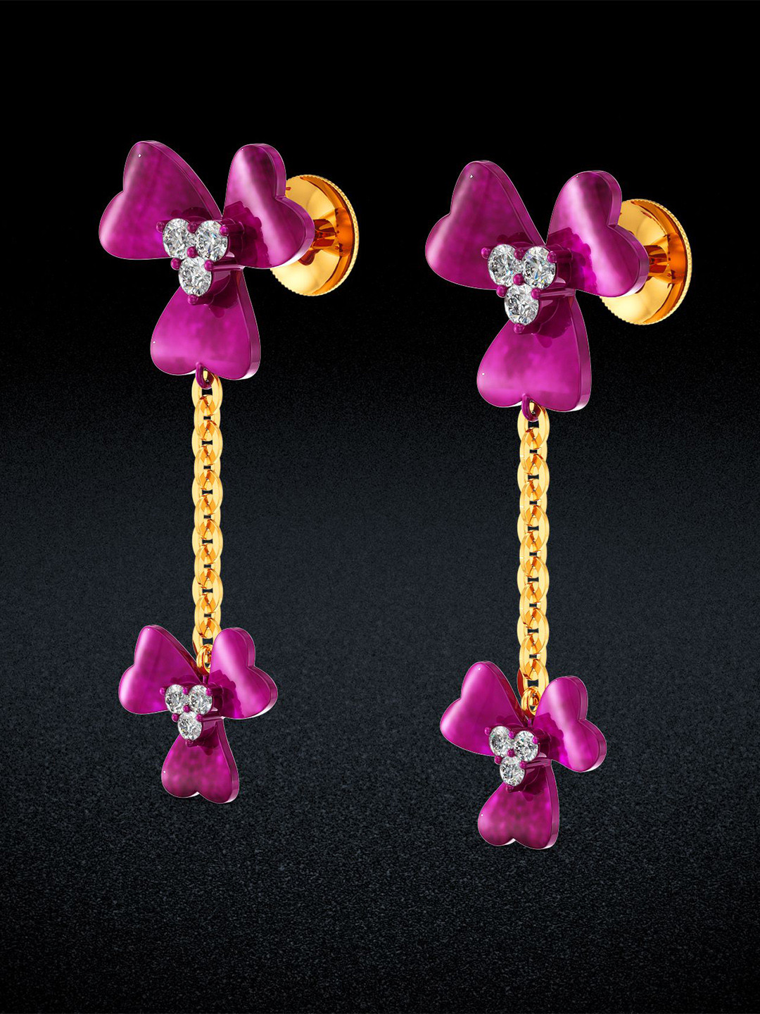 Joyalukkas Women 22Kt Gold Triheart-Petal Flower Drop Earring