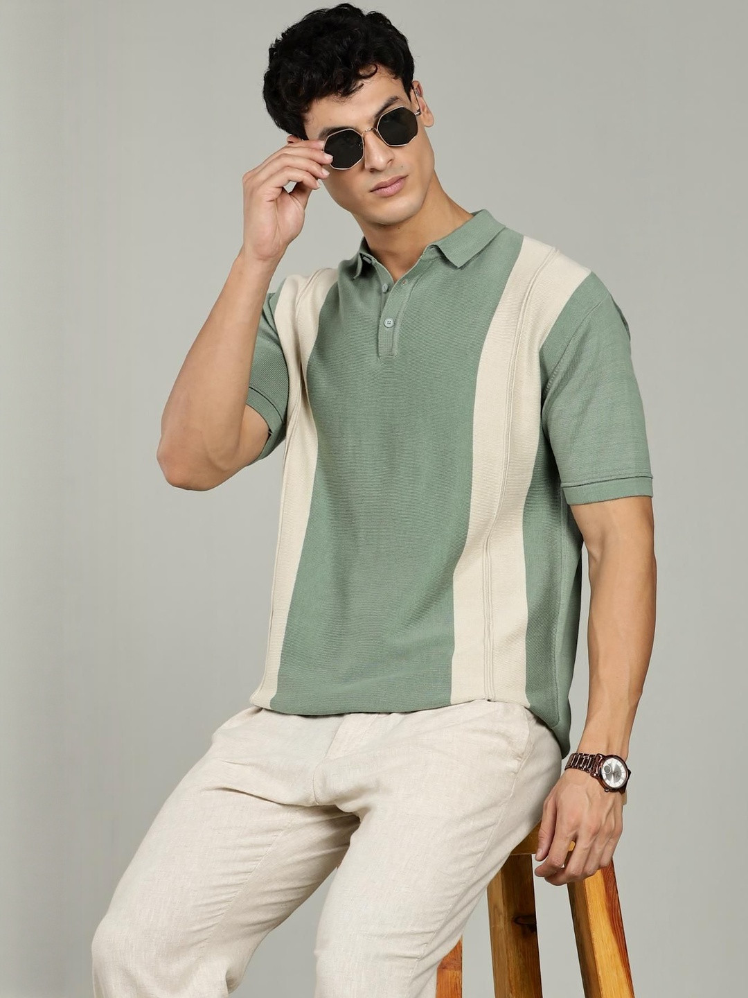 COLOR HUNT Colourblocked Polo Collar Short Sleeves Pure Cotton Regular Fit T-shirt