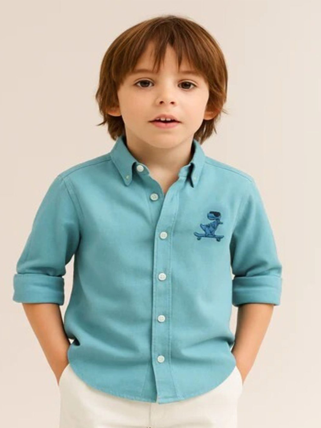 Short Kicks Boys Comfort Fit Solid Button-Down Collar Cotton Casual Shirt