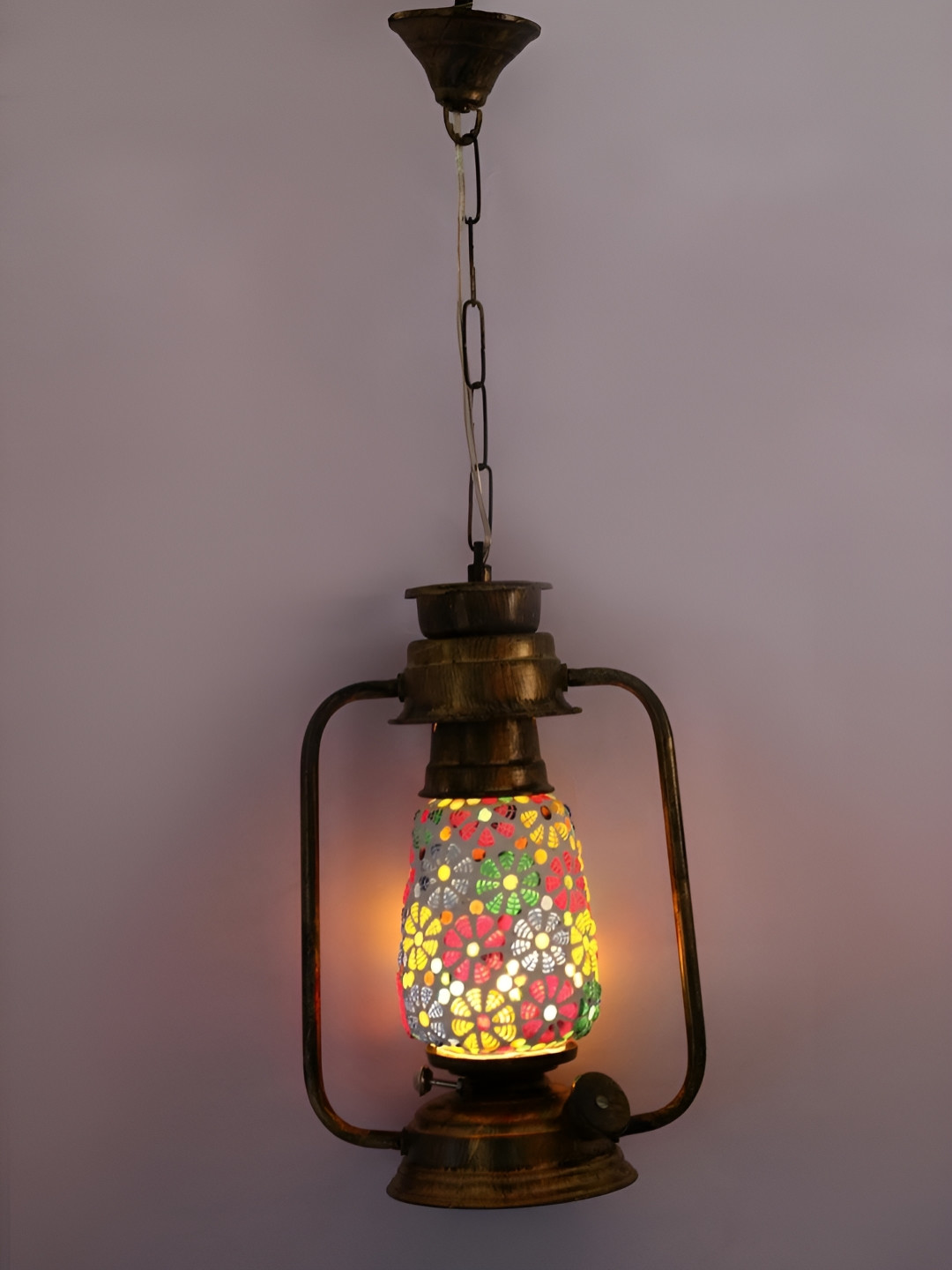 SOMIL White & Gold-Toned Textured Lantern Ceiling Lamp