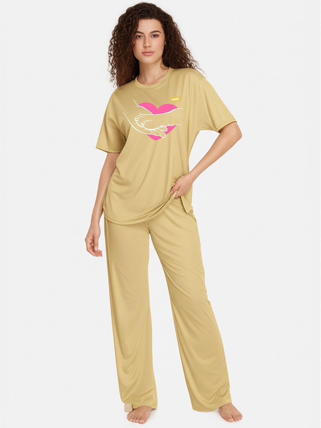 Fasense Women Printed Round Neck Modal T-shirt with Pyjama Night Suit