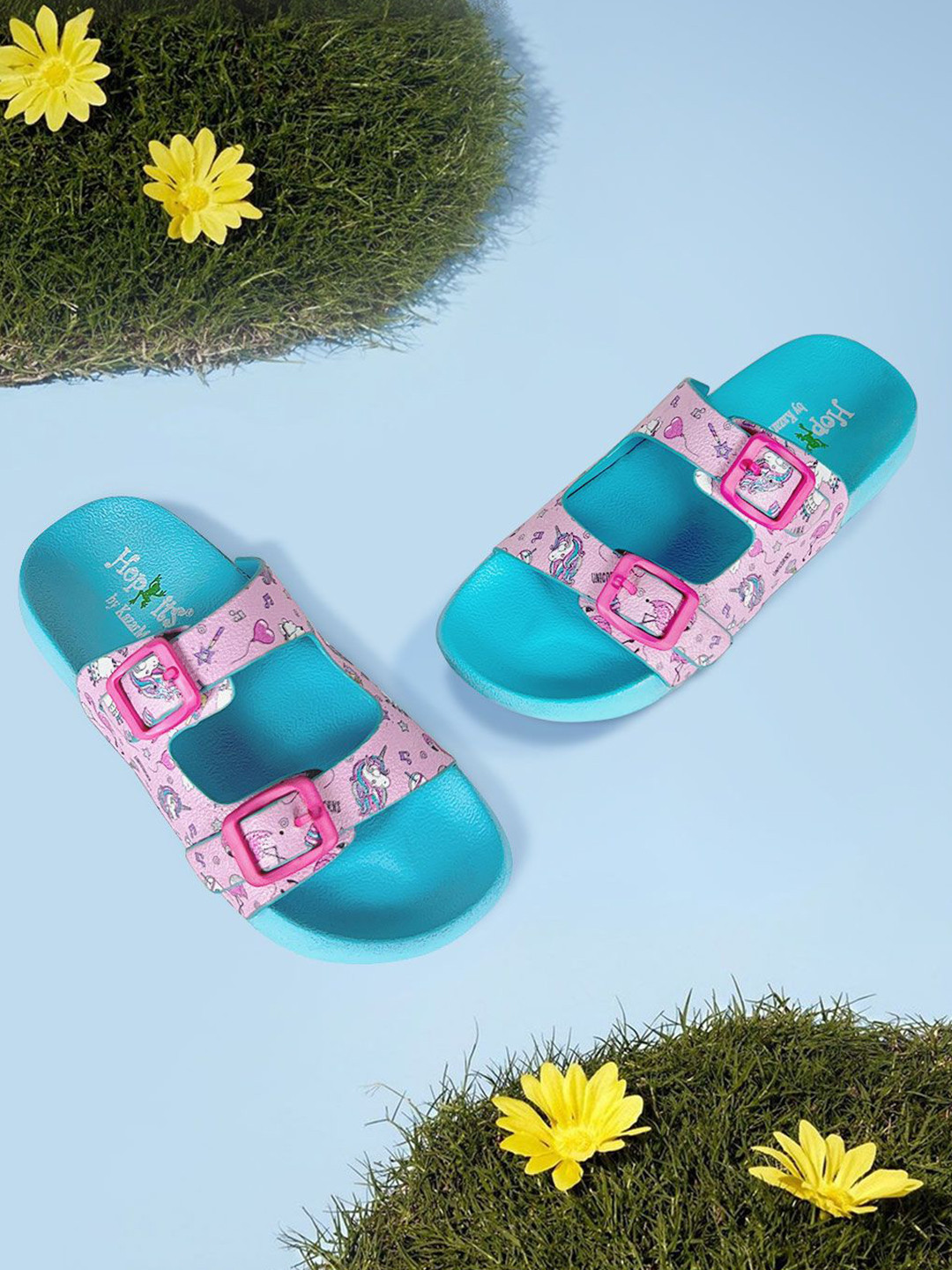 KazarMax Splash-Steps Kids Girls Pink Unicorns Printed Waterproof Sliders