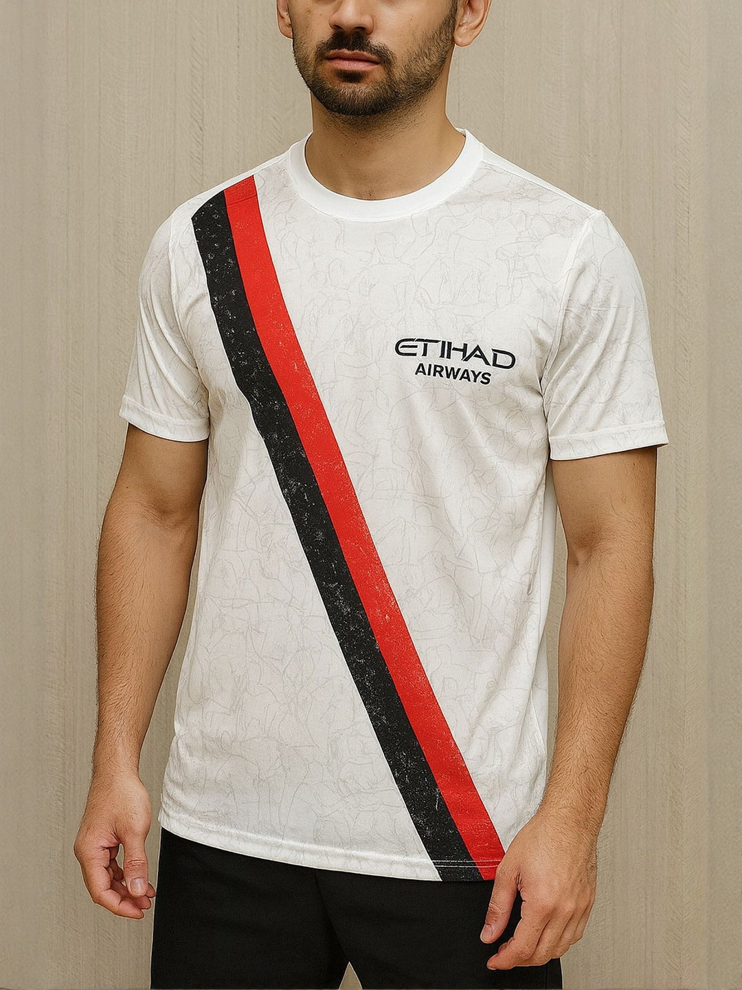 dostitch Men Dri-FIT Brand Logo Printed Round Neck T-shirt