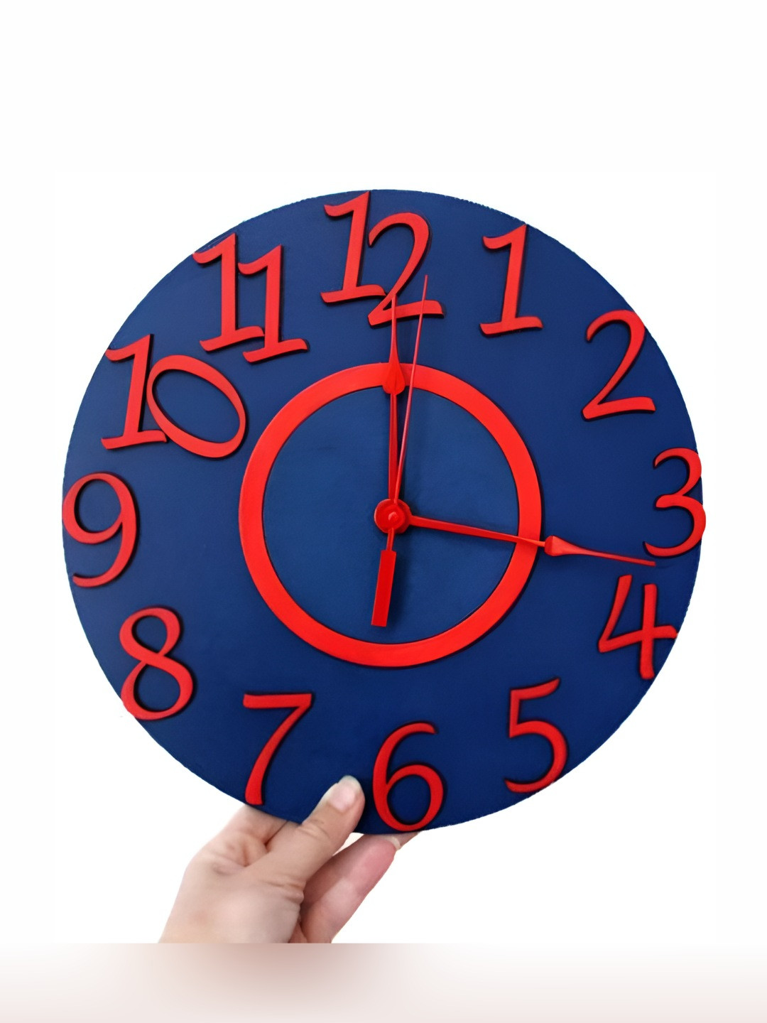 QEZNEF Blue And Orange Traditional Wooden Round Analogue Wall Clock