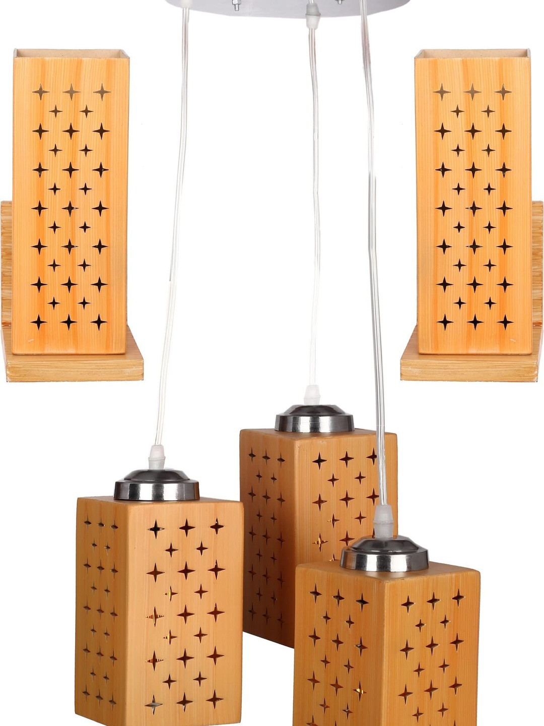 SOMIL Yellow 3 Pieces Textured Wooden Rectangle Shaped Wall & Ceiling Lamp